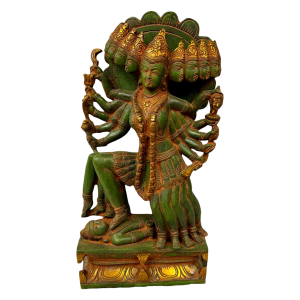 Mahakali Brass Statue Idol with 10 Heads - 15" Tall | Sand Finish | Handcrafted in India | Durable & Powerful Blessings | Divine Presence for Home Temple or Office